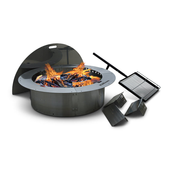 29" Round Stainless Steel Smokeless Fire Pit Insert Bundle with Insert, Cover, Swivel Grill and Vent System