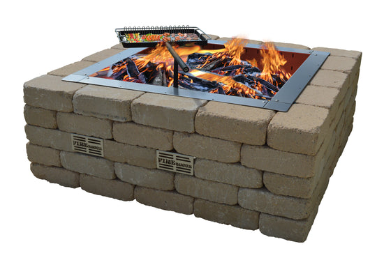 24" Stainless Steel Fire Pit Bundle with Slide Grill, Grill Topper and Fire Pit Lid Cover