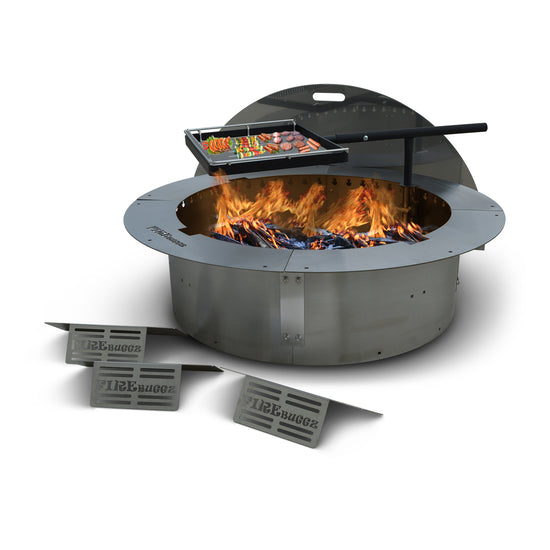 29" Round Stainless Steel Smokeless Fire Pit Insert Bundle with Insert, Cover, Swivel Grill and Vent System