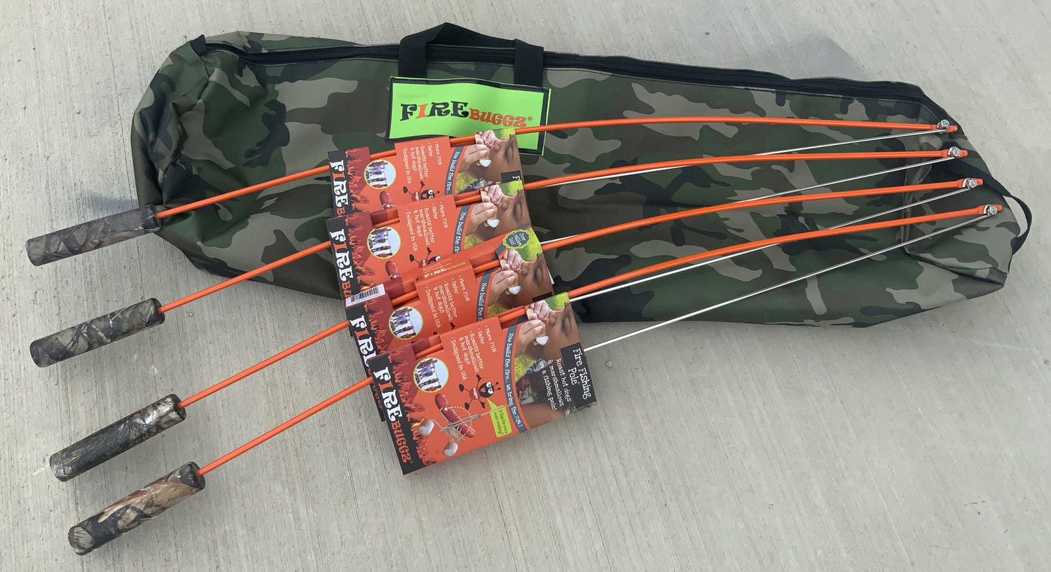 campfire fishing pole Happy Pak Roasters Fire Fishing Pole Camo Orange