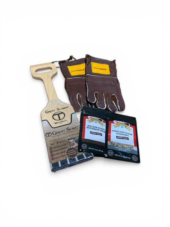 Ultimate BBQ Bundle with Gloves and Bonus BBQ Rubs with Great Scrape Wood Grill Scraper